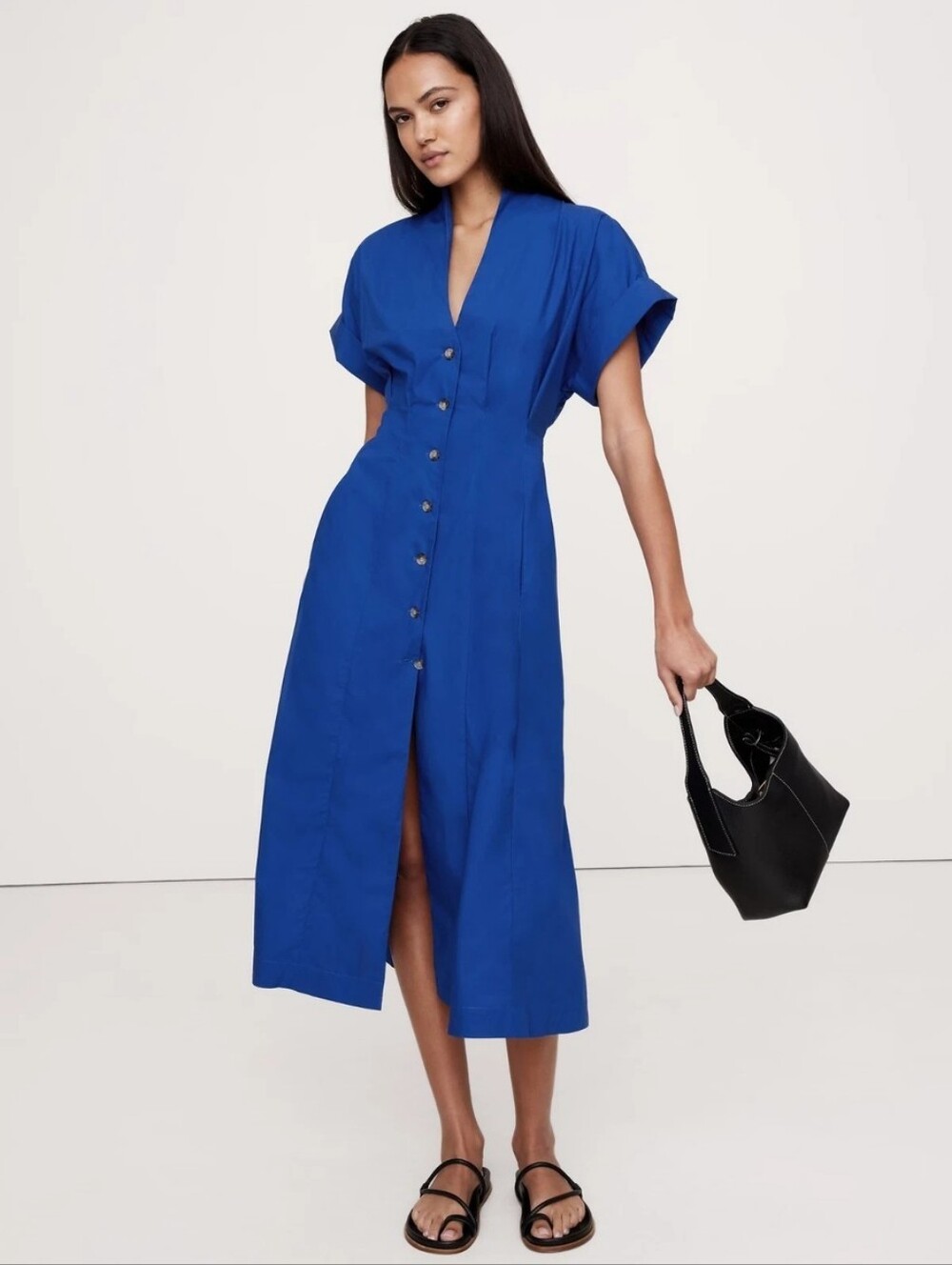 Banana Republic Cotton Poplin Shirt Dress Cape Blue NWT